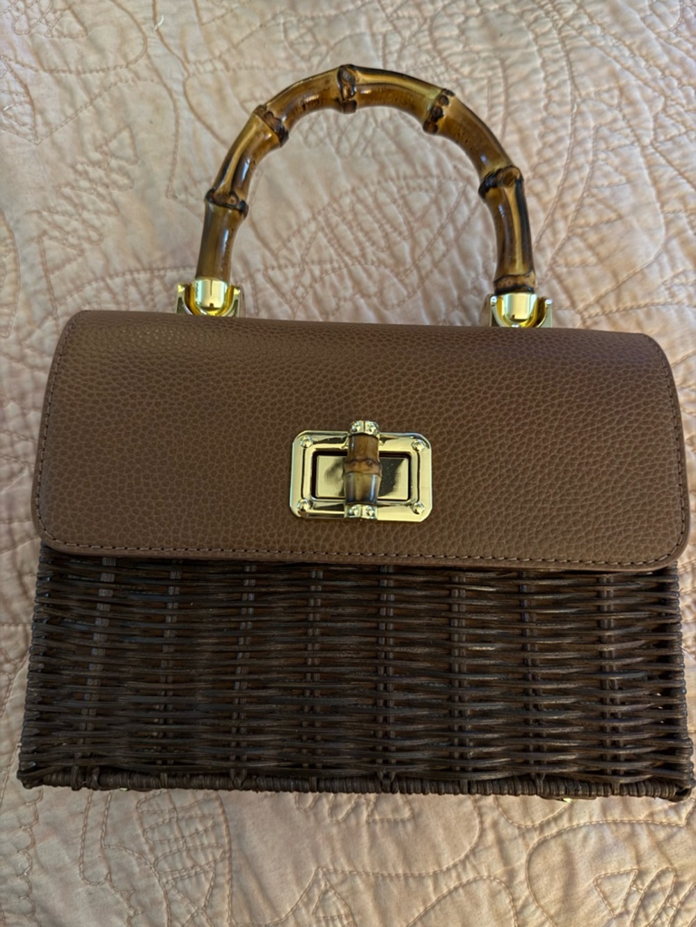 Maura Wicker Top-Handle Bag with Bamboo Accent